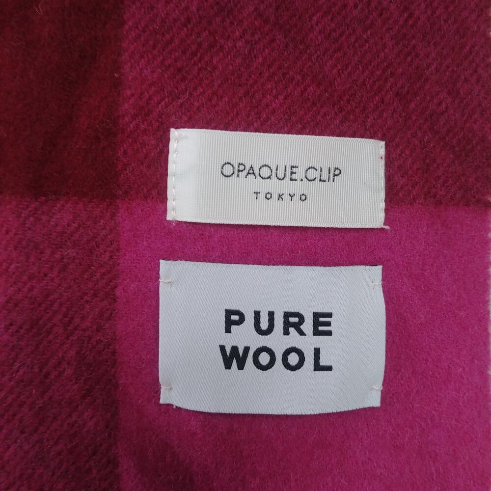 Opaque Clip Tokyo pure wool pink plaid scarf with fringe - Picture 7 of 7